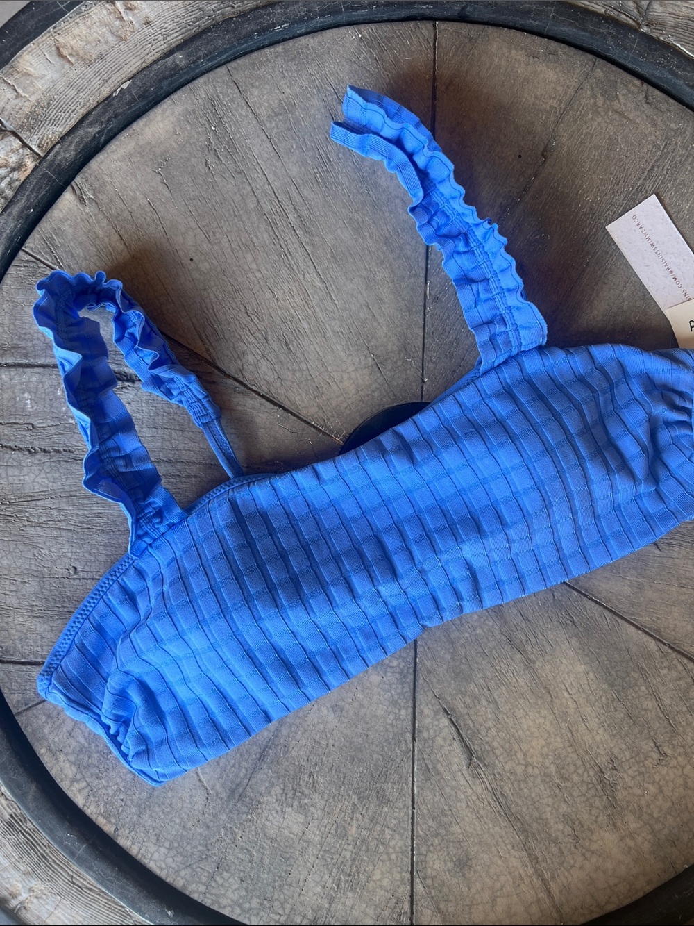 Ruffled Strap Bandeau Bikini Top in Blue Large B1 - Picture 2 of 6